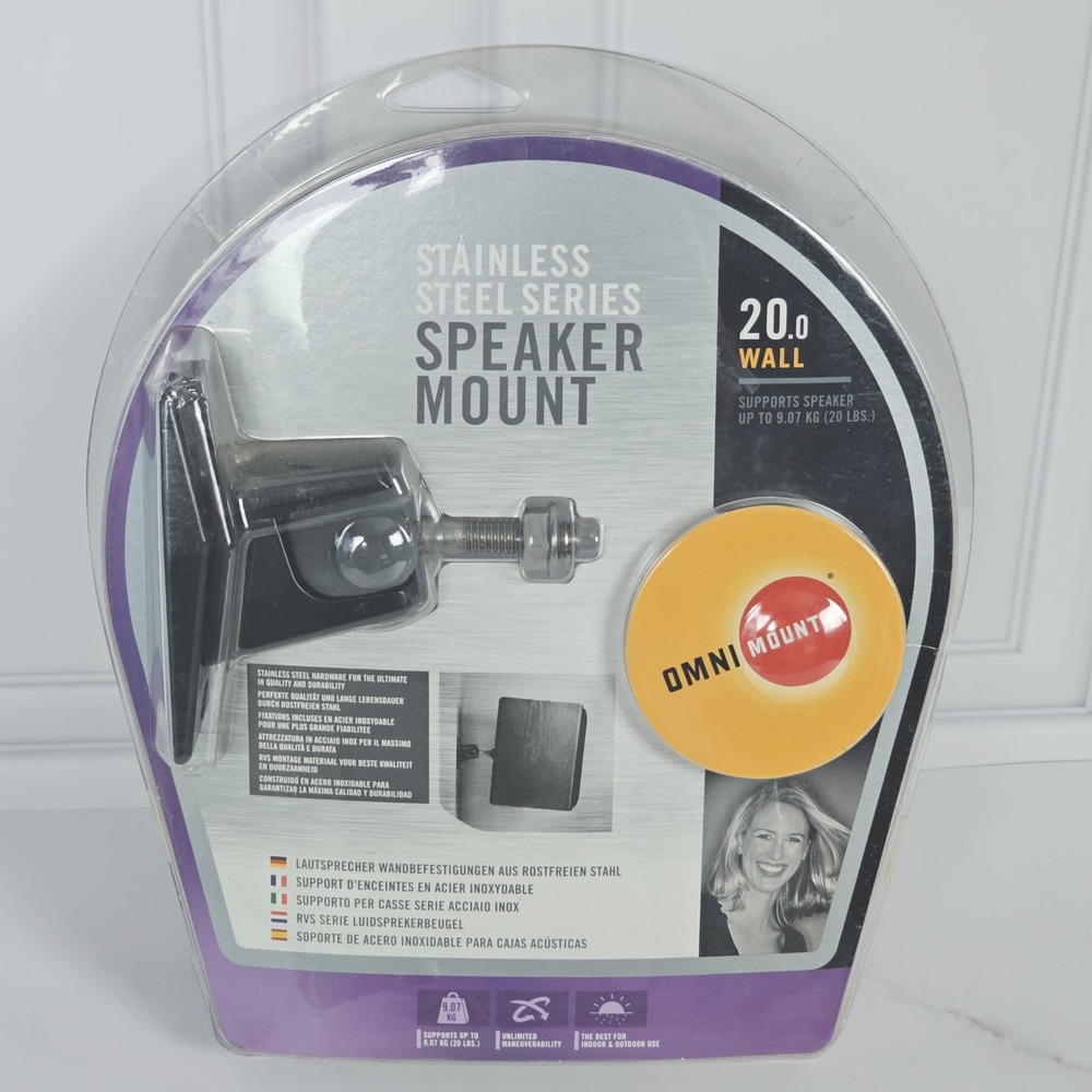 OmniMount 20.0 Wall Speaker Mount Stainless Steel Series Black 20lb Capacity New